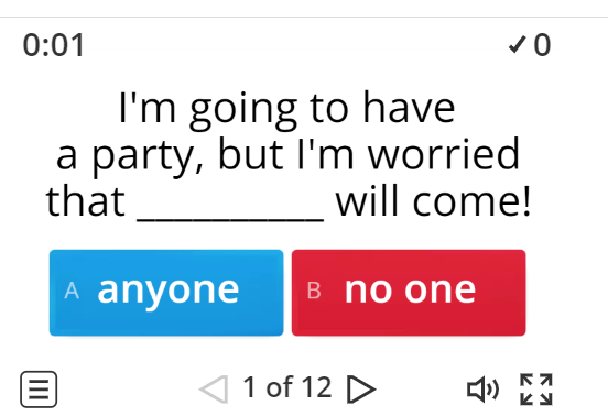 Image of 
<span>A2: No one, nobody, nothing, anyone</span>
